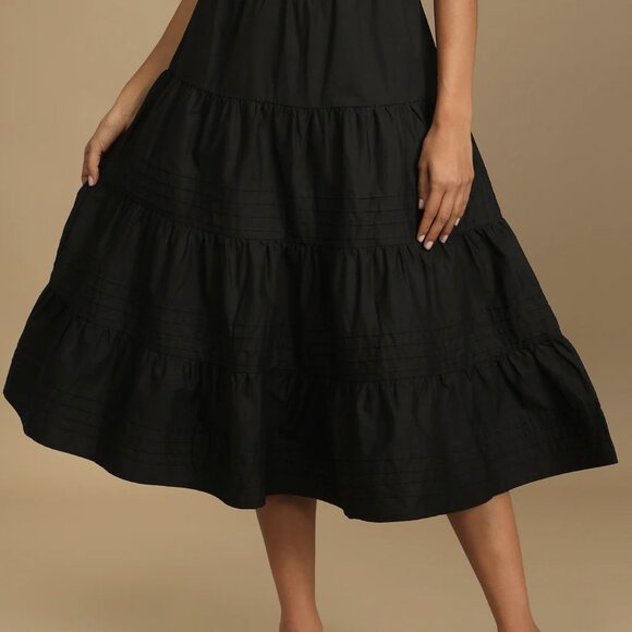NWT Lulus Perfect Intentions Black Tiered Cotton Midi Skirt - Picture 3 of 7